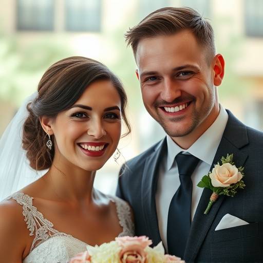 Fotografia de casamento com noivos sorrindo